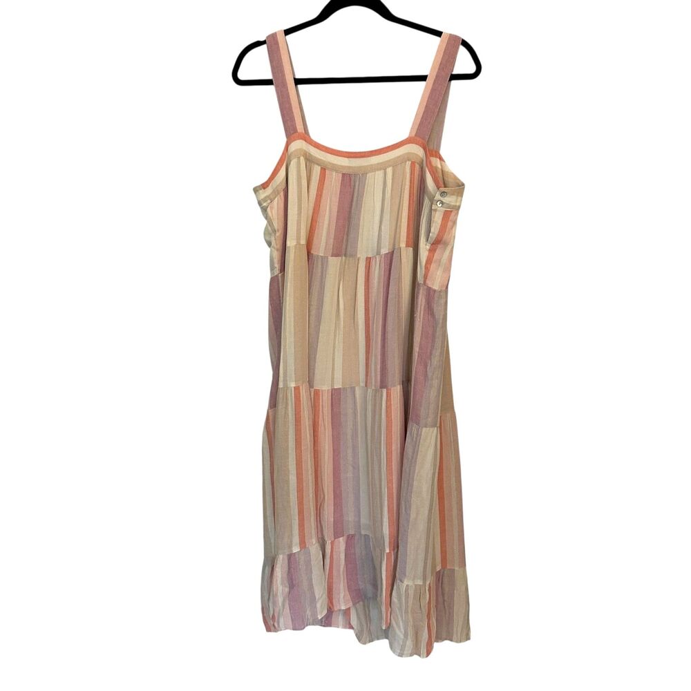 Rails Sleeveless Rayon Pastel Striped Square Neck Baby Doll Maxi Dress Size L